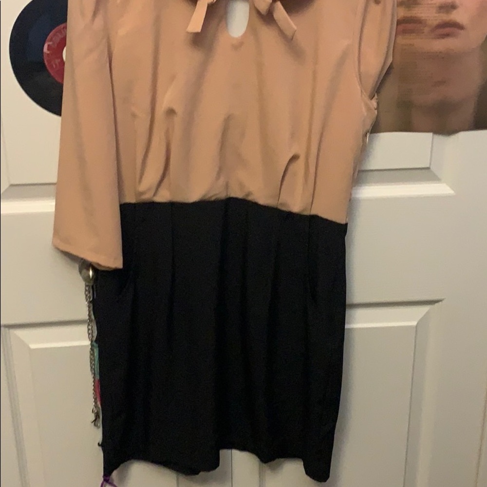blush pink and black dress